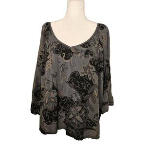 Free For Humanity Size XL Made In Italy Gray Lagenlook 3/4 Sleeve Top Pullover